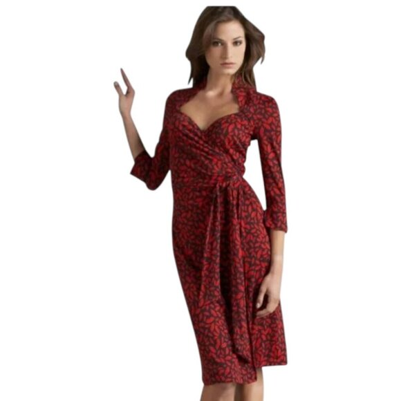 Diane von Furstenberg DVF Iconic Kiss Gildred Black Red Lip Wrap Silk Dress Sz 8 - Picture 1 of 16